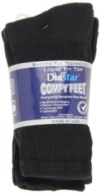 Diastar Comfy Feet Diabetic Socks, Black, 10-13, 3 pack