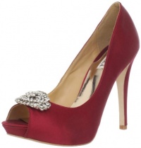 Badgley Mischka Women's Goodie Peep-Toe Pump,Red Satin,8 M US