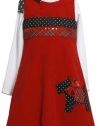 Red Sequin Bow Scottie Puppy Dog Corduroy Jumper Dress RD3FV,Bonnie Jean Little Girls Jumper Dress