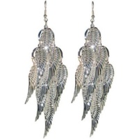 4 3/4 Long Angel Wing Earrings (9 Wings Each), in Silver Tone