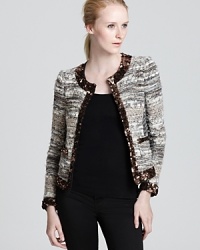 Timeless tweed is given a glamorous update with sparkling sequins in this ultra-chic Gryphon jacket.