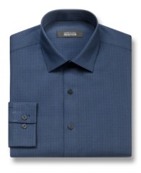 Button up easy office style with this slim-fit checkered dress shirt from Kenneth Cole Reaction.