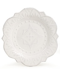 Revive the grace and charm of another era with Versailles Maison's Blanc Amelie salad plate. A rich pattern is entirely embossed on classic dinnerware finished with a soft white glaze and distressed detail.