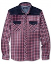 Buffalo by David Bitton Mens Plaid Shirt Large L 52 Red and Navy Blue