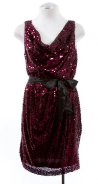 Aqua Black Wine Sequin Ribbon Tie-Waist Cocktail Dress 8