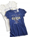 GUESS Kids Girls Big Girl Puff-Sleeve Logo Tee, BLUE (7/8)