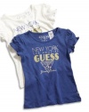 GUESS Kids Girls Little Girl Puff-Sleeve Logo Tee, BLUE (4)