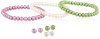 6-7mm Freshwater Cultured Colored Button Pearl Stretch Bracelet and Sterling Silver Studs 6-Piece Set, 7.5