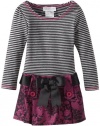 Bonnie Jean Girls 7-16 Mixed Print Dress with Satin Ribbon Belt, Magenta, 14