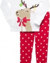 Carter's Girls Glitter Polkadot Reindeer Snug-fit Pajama Set 12 Months - white/red  size 3T