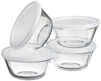 Kitchen Supply Set of 4 6 Ounce Glass Custard Cups With Snap On Lids