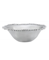 Pretty and polished, this Organics Bead bowl from Lenox's collection of serveware and serving dishes combines a natural shape in bright aluminum with a delicately beaded edge.