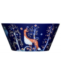 Work some magic at the table with the Taika pasta bowl from Iittala. Modern blue porcelain illustrated with a folksy nature scene promises memorable entertaining and effortless everyday meals.