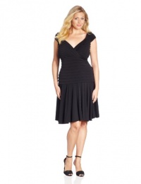 London Times Women's Plus-Size Cap Sleeve Dropped Waist Full Skirt Dress