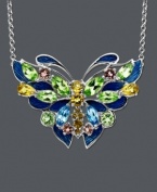 Illuminate your neckline with Town & Country's fluttering find. Capture the colors of the rainbow with citrine (3/4 ct. t.w.), pink tourmaline (1/3 ct. t.w.), blue topaz (1/2 ct. t.w.) and peridot (2-3/8 ct. t.w.) set in sterling silver. Approximate length: 18 inches. Approximate drop: 1 inch x 1-1/2 inches.