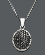 Complete your whole look with bold black black sparkle and versatile design. Oval-shaped pendant features round-cut black diamonds (1/4 ct. t.w.) trimmed with white diamond edges. Crafted in sterling silver. Approximate length: 18 inches. Approximate drop: 7/8 inch.