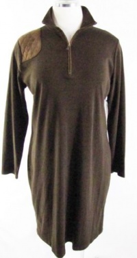 Ralph Lauren Plus Size Maiden Brown Mock Turtleneck Half Zip Long Sleeve Dress 1X