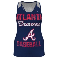 MLB Atlanta Braves Women's Champ Sleeveless Top, Navy Heather/Steel Heather