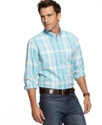 Plaid pops in bold colors for a shirt that makes a style statement from Club Room Heritage.