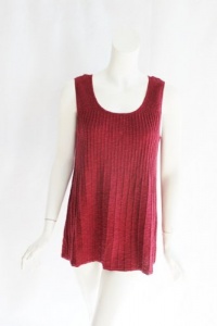 Jones New York Womens Cranberry Sleeveless Ribbed Woven Knit Top L