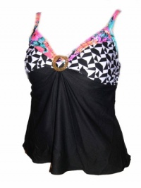 Coco Reef Womens Plus Size Tankini Swimsuit Top 40-46 C DD Black Geo Floral