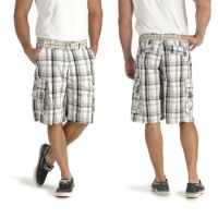 Lee Men's Big & Tall Belted Wyoming Plaid Cargo Short