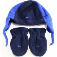 Nike Swoosh Logo Toddler Boy's 2/4T Fleece Beanie Hat & Mittens Set (Obsidian/Game Royal)