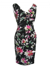 RALPH LAUREN Faux Wrap Ruched Waist Floral Print Spring Summer Sheath Cocktail Dress- BLK MULTI-2