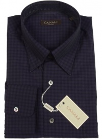 Canali Italy Purple Mini Checks Shirt Medium M Regular Fit Mens