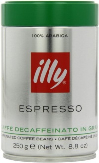 illy Caffe Decaffeinated Whole Bean Coffee (Medium Roast, Green Top), 8.8-Ounce Tins (Pack of 2)