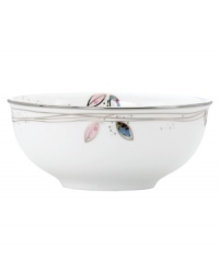 Hummingbirds twirl and buzz from flowery pink leaves to blue on this dreamy all-purpose bowl from Lenox Lifestyle dinnerware. The dishes from the Silver Song collection are crisscrossed with platinum branches and abound with fanciful springtime delight and irresistible modern charm. (Clearance)