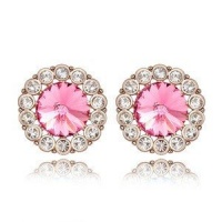 Contessa Bella Fancy Genuine 18k Gold Plated Pink Swarovski Austrian Crystal Round Shape Women Earrings