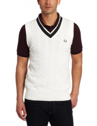 Fred Perry Men's Cable Knit V-Neck Vest, Snow White, X-Large