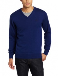 Fred Perry Men's V-Neck Sweater, Medieval Blue/Brass/Black, X-Large