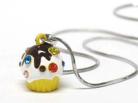 Yummy Yellow 3d Cupcake with Icing Charm Necklace with Crystals & Chocolate Silver Tone