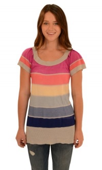 Free People Women's Happy Rainbow Sweater Top Blueberry LG