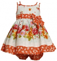 Aqua-Blue Orange Floral and Stripes Doubel Strap Dress AQ0SI,Bonnie Jean Baby-Newborn Special Occasion Flower Girl Party Dress