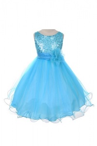 Sequin Bodice Tulle Special Occasion Holiday Flower Girl Dress - Aqua 6