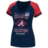 MLB Atlanta Braves Women's This Is My City T-Shirt, Navy Heather/Red