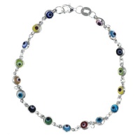 Sterling Silver Small Multi-Colored Guardian Eye Bracelet, 7