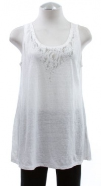 Eileen Fisher White Embellished Scoop Neck Tank Shirt Top Small