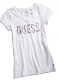 GUESS Kids Girls Big Girl Logo V-Neck Tee, WHITE (14)