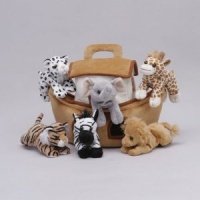 Plush Noah's Ark with Animals - Six (6) Stuffed Animals (Lion, Zebra, Tiger, Giraffe, Elephant, and White Tiger) in Play Ark Carrying Case