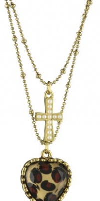 Betsey Johnson Leopard Heart and Cross Pendant Necklace