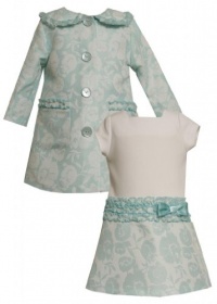 Aqua-Blue Ivory Ruffle Jacquard Dress / Coat Set AQ2TW,Bonnie Jean Todders Special Occasion Flower Girl Party Dress