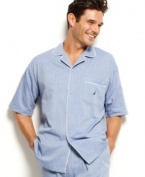 Whether you're heading to bed or just lounging around the house, this button-down camp shirt offers a great combination of comfort and classic style.