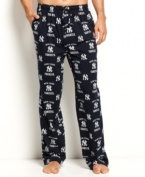 For the 24/7 fan who only sleeps so he can dream of more baseball: Comfy jersey pajama pants from College Concepts patterned with your favorite MLB logo.