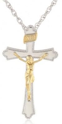 Sterling Silver Two-Tone Ornate Crucifix Cross Pendant Necklace , 22