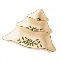 Lenox Holiday Gold-Banded Tree-Shaped Divided Server