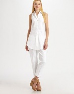 An undeniably feminine take on a classic design, this stretch cotton style offers clean lines and waist-flattering details.Collar neckSleevelessWaist dartsButton frontPrincess seamsCurved hemAbout 31 from shoulder to hem72% cotton/23% polyamide/5% Lycra®Machine washImported of Italian fabric Model shown is 5'11 (180cm) wearing US size 4. 